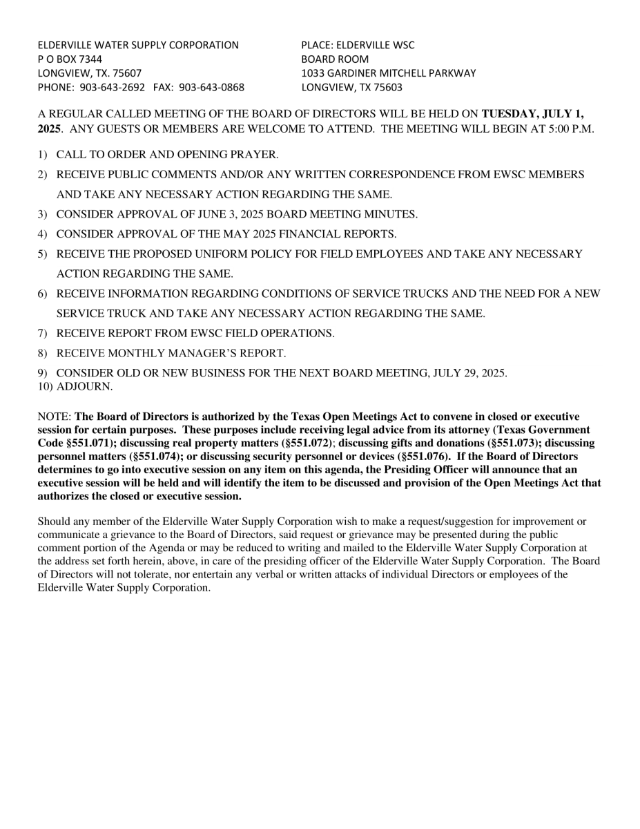 Agenda July 1, 2025