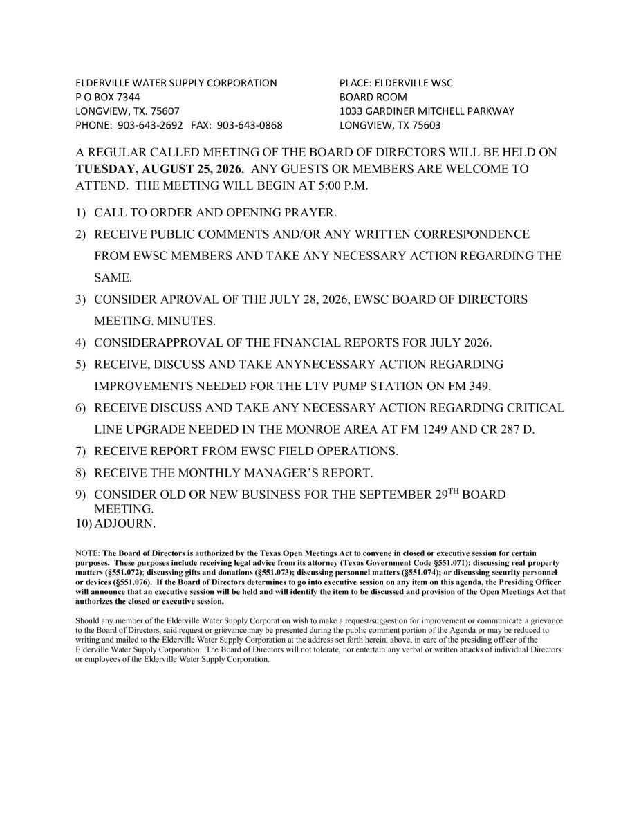 August 2026 Agenda